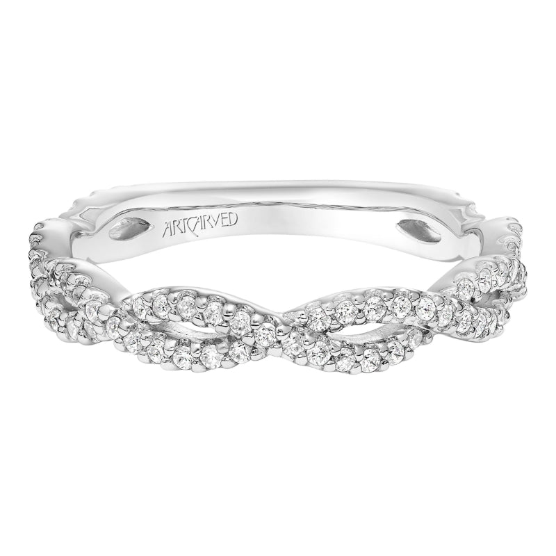 Artcarved Bridal Mounted with Side Stones Contemporary Floral Twist Diamond Wedding Band Sweetpea 14K White Gold