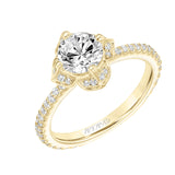 Artcarved Bridal Semi-Mounted with Side Stones Contemporary Floral Engagement Ring Lotus 18K Yellow Gold