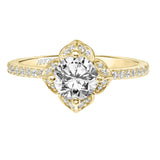 Artcarved Bridal Mounted with CZ Center Contemporary Floral Engagement Ring Lotus 18K Yellow Gold