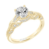 Artcarved Bridal Semi-Mounted with Side Stones Contemporary Floral Diamond Engagement Ring Camellia 14K Yellow Gold