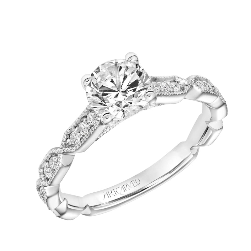 Artcarved Bridal Semi-Mounted with Side Stones Vintage Vintage Engagement Ring Cressida 14K White Gold