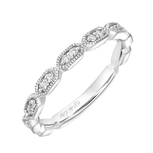 Artcarved Bridal Mounted with Side Stones Vintage Milgrain Diamond Wedding Band Cressida 14K White Gold