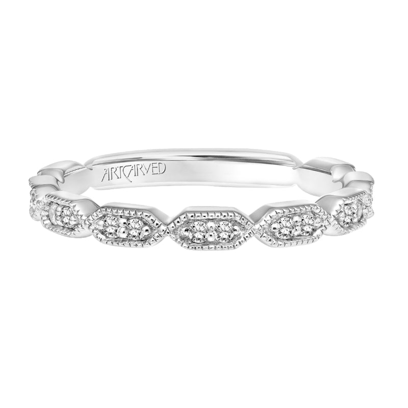 Artcarved Bridal Mounted with Side Stones Vintage Milgrain Diamond Wedding Band Cressida 14K White Gold