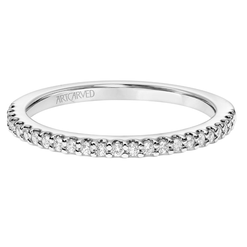 Artcarved Bridal Mounted with Side Stones Classic Halo Diamond Wedding Band Caroline 18K White Gold