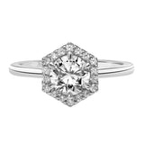 Artcarved Bridal Semi-Mounted with Side Stones Classic Halo Engagement Ring Maya 18K White Gold