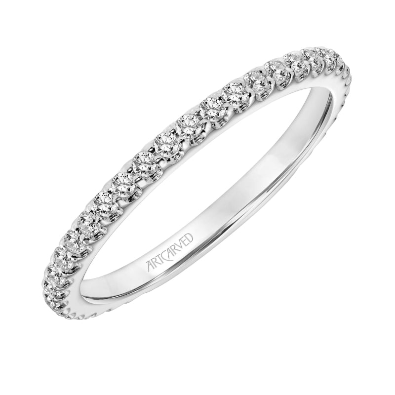 Artcarved Bridal Mounted with Side Stones Halo Diamond Wedding Band Nola 14K White Gold