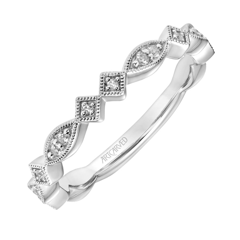 Artcarved Bridal Mounted with Side Stones Vintage Milgrain Diamond Wedding Band Carol 14K White Gold