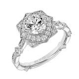 Artcarved Bridal Mounted with CZ Center Vintage Milgrain Engagement Ring Elaine 18K White Gold