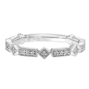 Artcarved Bridal Mounted with Side Stones Vintage Milgrain Diamond Wedding Band Elaine 14K White Gold