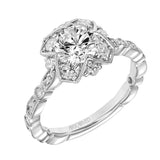 Artcarved Bridal Mounted with CZ Center Vintage Milgrain Engagement Ring Alma 18K White Gold