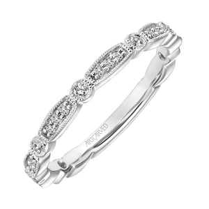 Artcarved Bridal Mounted with Side Stones Vintage Milgrain Diamond Wedding Band Alma 18K White Gold