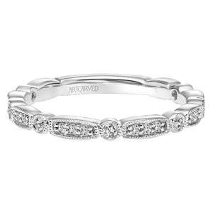 Artcarved Bridal Mounted with Side Stones Vintage Milgrain Diamond Wedding Band Alma 18K White Gold