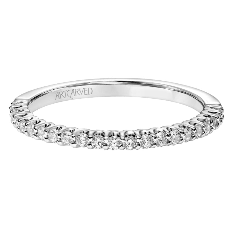 Artcarved Bridal Mounted with Side Stones Classic Halo Diamond Wedding Band Penny 14K White Gold