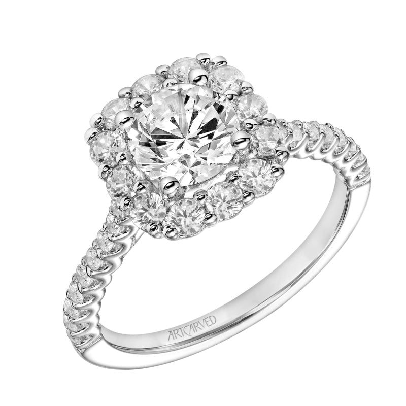 Artcarved Bridal Mounted with CZ Center Classic Halo Engagement Ring Dolly 18K White Gold