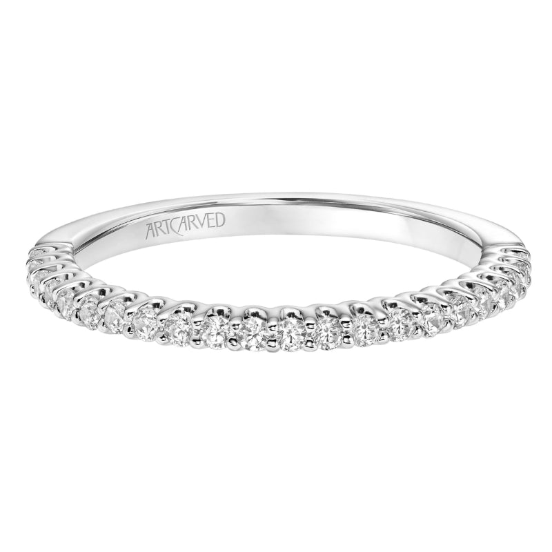 Artcarved Bridal Mounted with Side Stones Classic Halo Diamond Wedding Band Dolly 14K White Gold