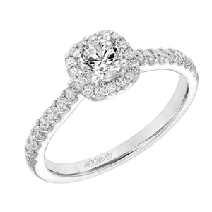 Artcarved Bridal Mounted Mined Live Center Classic One Love Halo Engagement Ring Layla 18K White Gold