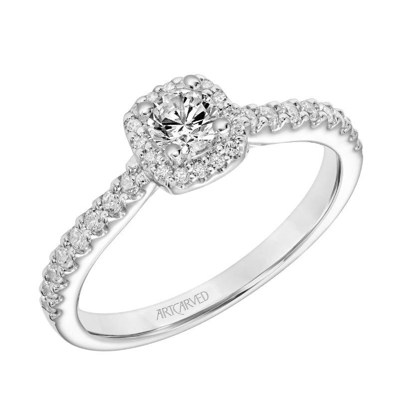 Artcarved Bridal Mounted Mined Live Center Classic One Love Halo Engagement Ring Tori 18K White Gold