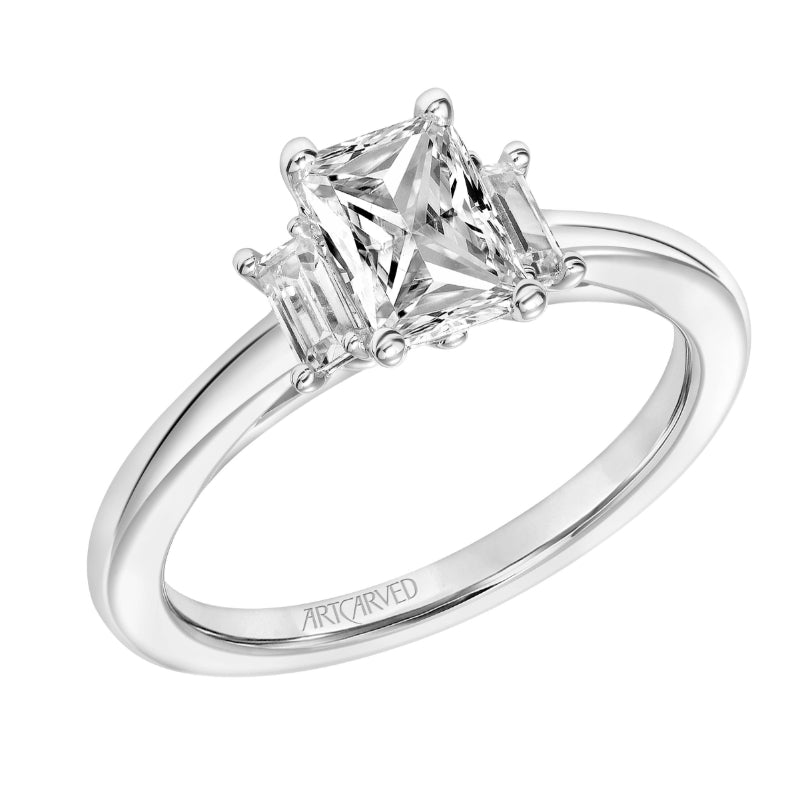 Artcarved Bridal Mounted with CZ Center Classic 3-Stone Engagement Ring Audrey 14K White Gold