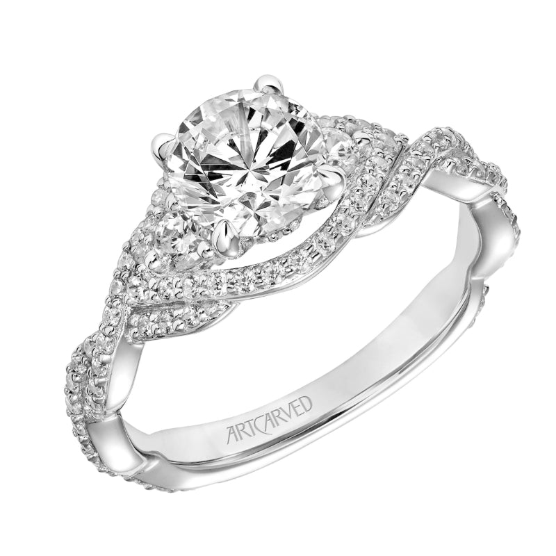 Artcarved Bridal Semi-Mounted with Side Stones Contemporary Twist Engagement Ring Dakota 14K White Gold