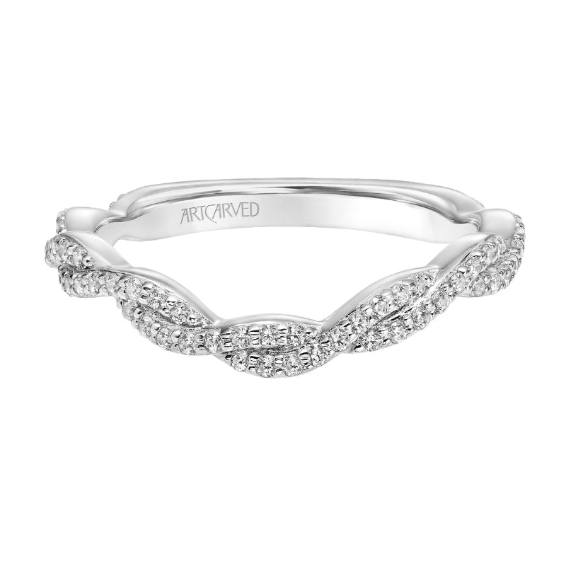 Artcarved Bridal Mounted with Side Stones Contemporary Twist Diamond Wedding Band Dakota 14K White Gold