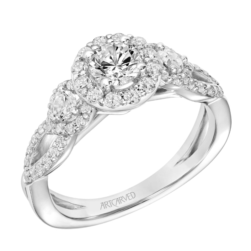 Artcarved Bridal Mounted Mined Live Center Contemporary One Love Halo Engagement Ring Camryn 14K White Gold