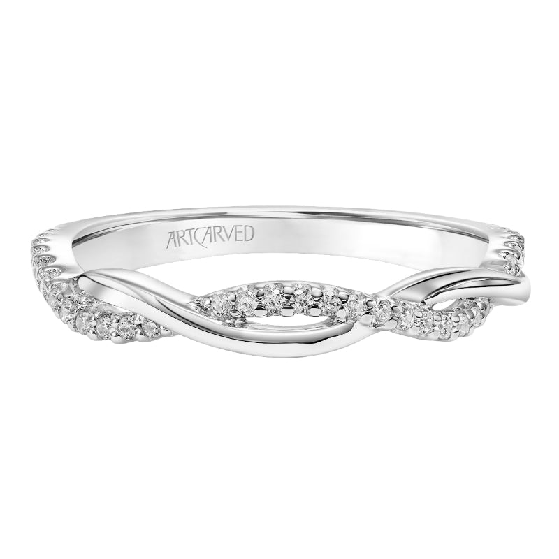 Artcarved Bridal Mounted with Side Stones Contemporary One Love Diamond Wedding Band Chantal 18K White Gold