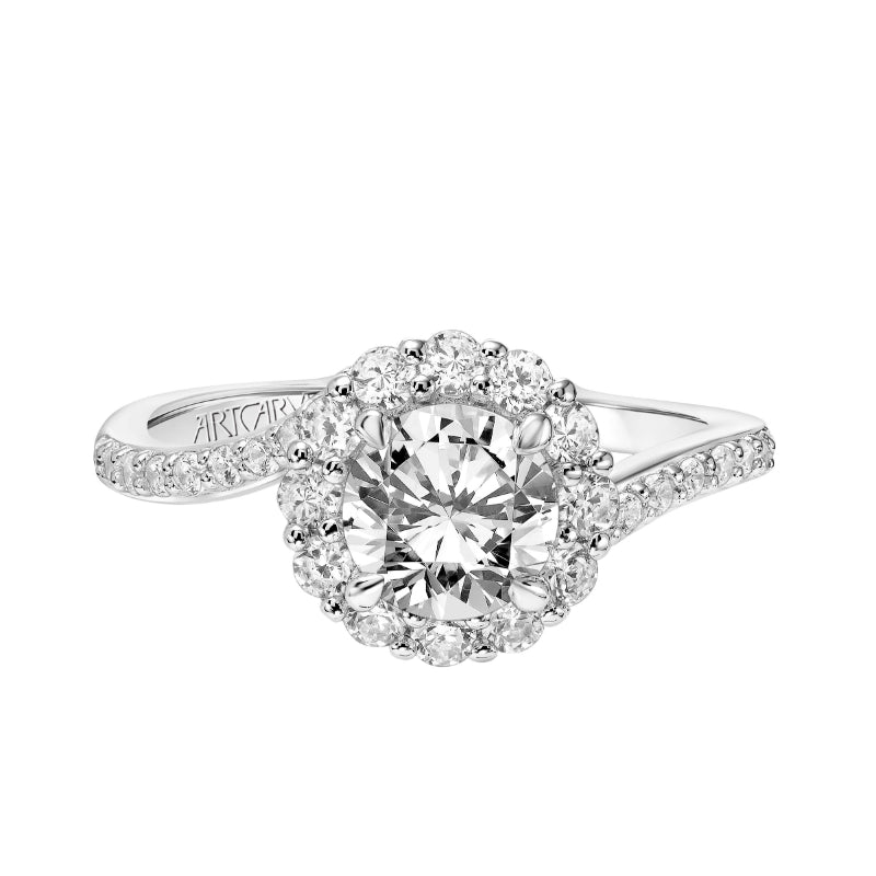 Artcarved Bridal Mounted with CZ Center Contemporary Twist Halo Engagement Ring Sierra 14K White Gold