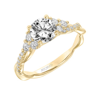 Artcarved Bridal Mounted with CZ Center Contemporary 3-Stone Engagement Ring 14K Yellow Gold