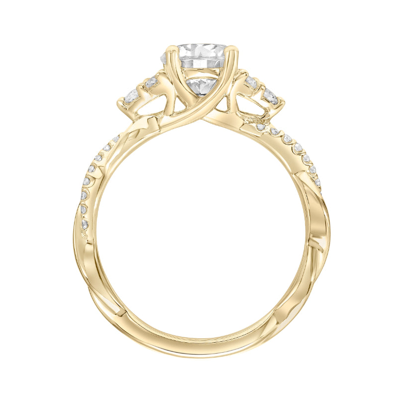 Artcarved Bridal Mounted with CZ Center Contemporary 3-Stone Engagement Ring 14K Yellow Gold