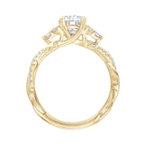 Artcarved Bridal Semi-Mounted with Side Stones Contemporary 3-Stone Engagement Ring 14K Yellow Gold