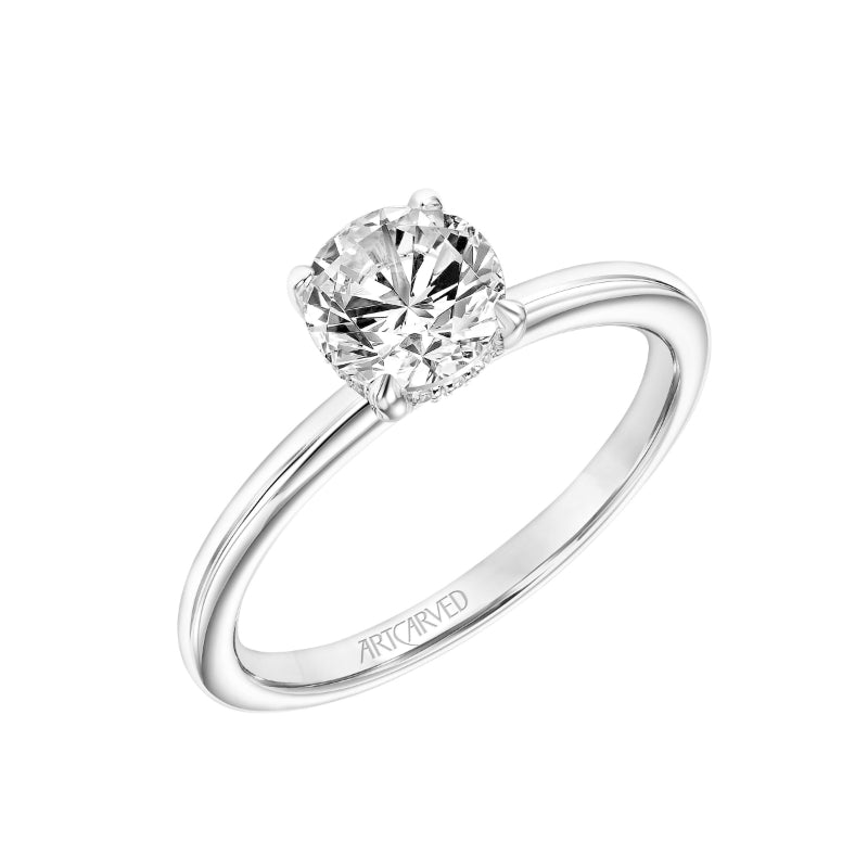 Artcarved Bridal Semi-Mounted with Side Stones Classic Solitaire Engagement Ring Elyse 14K White Gold