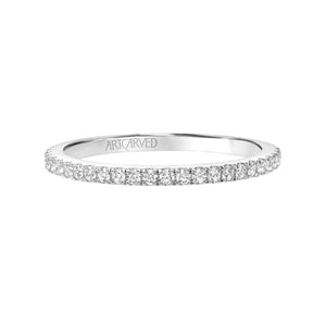 Artcarved Bridal Mounted with Side Stones Contemporary Halo Diamond Wedding Band Joy 18K White Gold