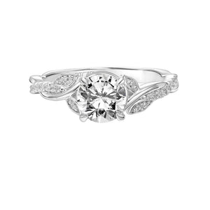 Artcarved Bridal Mounted with CZ Center Contemporary Floral Halo Engagement Ring Petaluma 14K White Gold