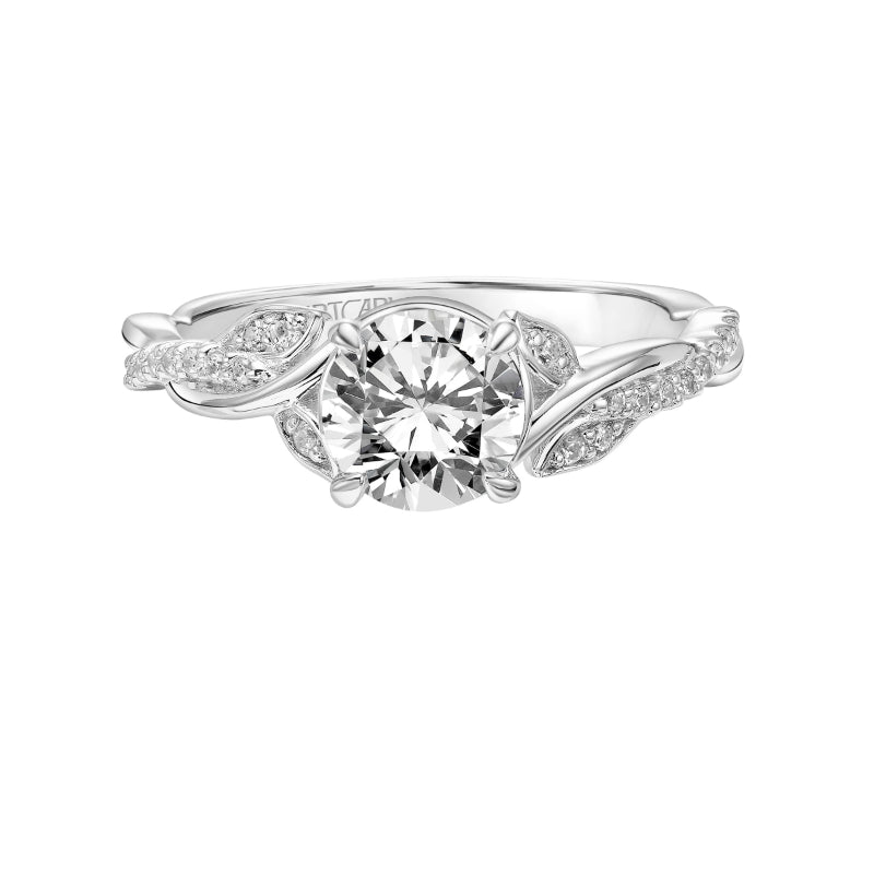 Artcarved Bridal Semi-Mounted with Side Stones Contemporary Floral Halo Engagement Ring Petaluma 14K White Gold