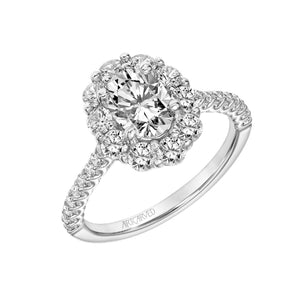 Artcarved Bridal Mounted with CZ Center Classic Halo Engagement Ring 18K White Gold