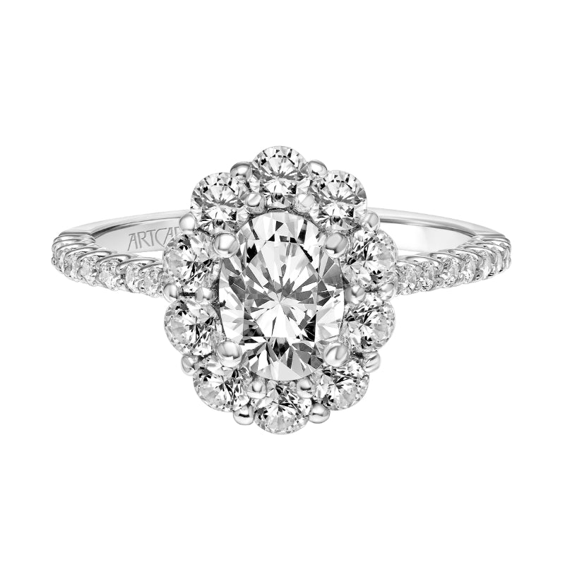 Artcarved Bridal Semi-Mounted with Side Stones Classic Halo Engagement Ring 14K White Gold