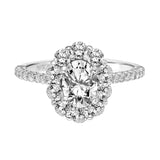 Artcarved Bridal Mounted with CZ Center Classic Halo Engagement Ring 18K White Gold