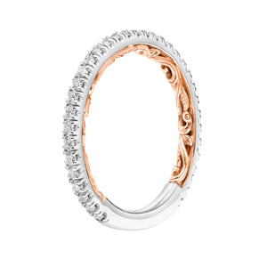 Artcarved Bridal Mounted with Side Stones Classic Lyric Diamond Wedding Band Lara 14K White Gold Primary & 14K Rose Gold