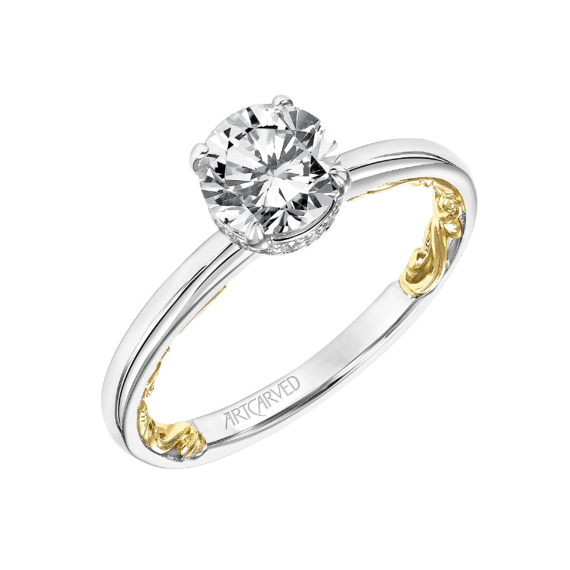 Artcarved Bridal Mounted with CZ Center Classic Lyric Engagement Ring Aileen 14K White Gold Primary & 14K Yellow Gold