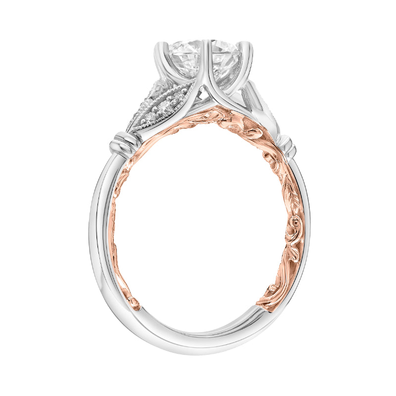 Artcarved Bridal Mounted with CZ Center Classic Lyric Engagement Ring Credence 14K White Gold Primary & 14K Rose Gold