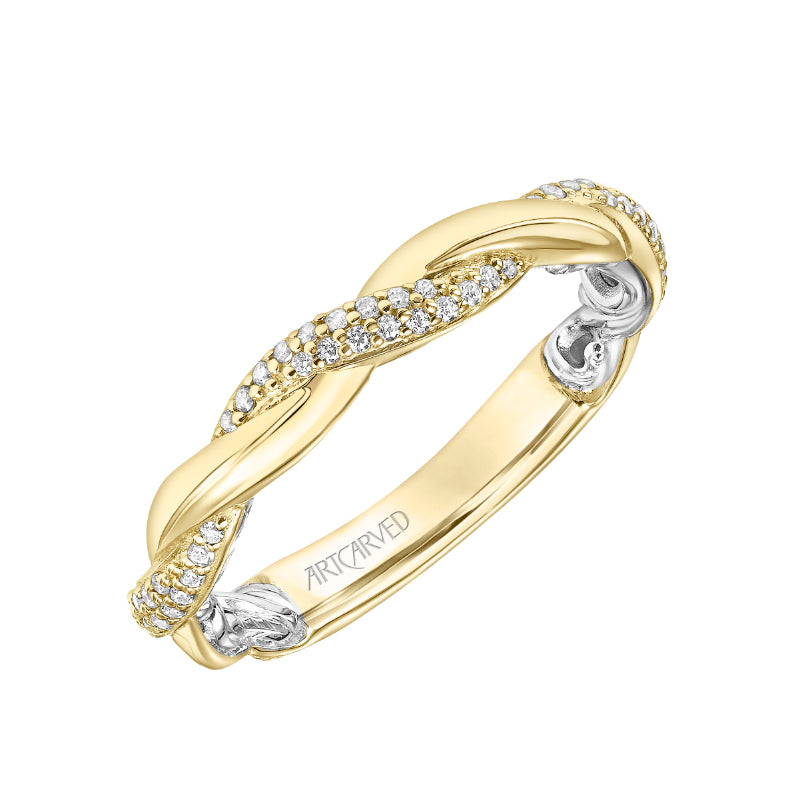 Artcarved Bridal Mounted with Side Stones Contemporary Lyric Diamond Wedding Band Starla 18K Yellow Gold Primary & White Gold