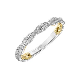 Artcarved Bridal Mounted with Side Stones Contemporary Lyric Diamond Wedding Band Ione 14K White Gold Primary & 14K Yellow Gold