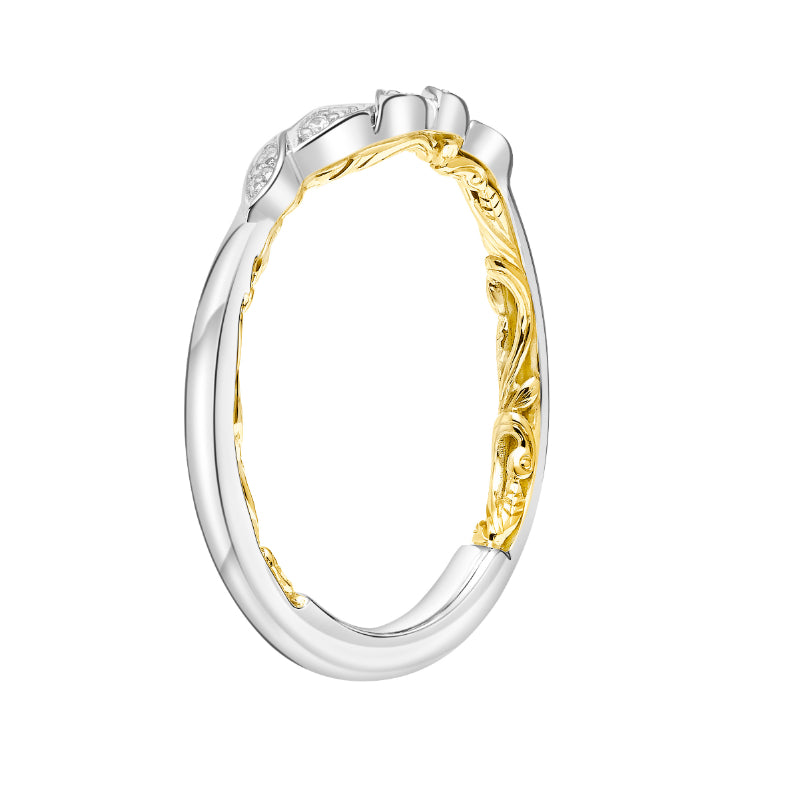 Artcarved Bridal Mounted with Side Stones Contemporary Lyric Diamond Wedding Band Charnelle 14K White Gold Primary & 14K Yellow Gold