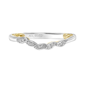 Artcarved Bridal Mounted with Side Stones Contemporary Lyric Diamond Wedding Band Charnelle 14K White Gold Primary & 14K Yellow Gold