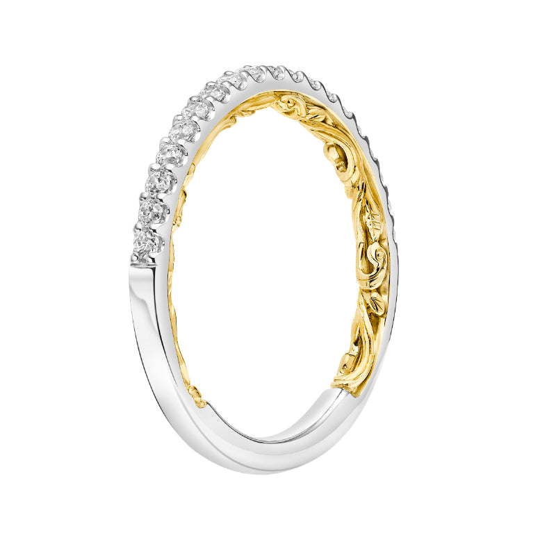 Artcarved Bridal Mounted with Side Stones Classic Lyric Diamond Wedding Band Delaney 14K White Gold Primary & 14K Yellow Gold