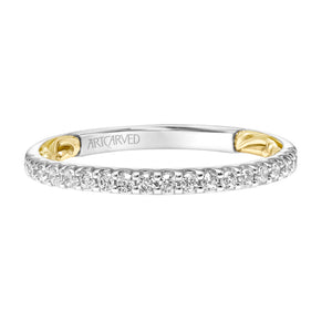 Artcarved Bridal Mounted with Side Stones Classic Lyric Diamond Wedding Band Delaney 14K White Gold Primary & 14K Yellow Gold