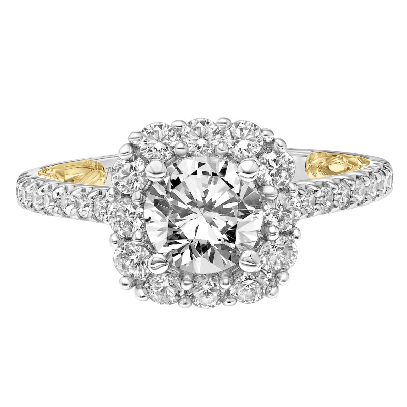 Artcarved Bridal Mounted with CZ Center Classic Lyric Halo Engagement Ring Cherise 14K White Gold Primary & 14K Yellow Gold