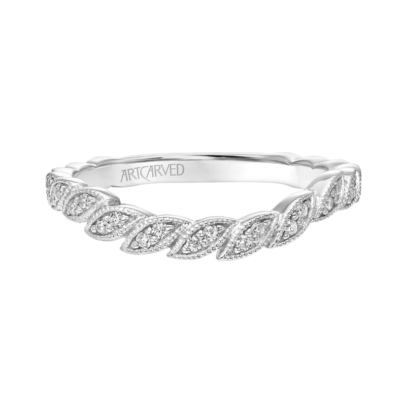 Artcarved Bridal Mounted with Side Stones Floral Diamond Wedding Band Bellarose 18K White Gold