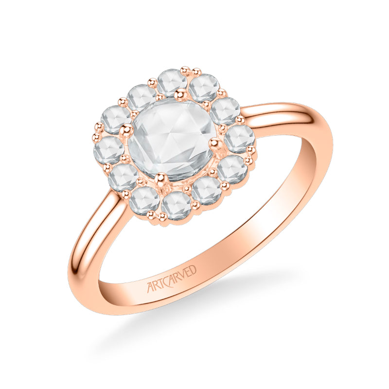 Artcarved Bridal Mounted Mined Live Center Classic Rose Goldcut Halo Engagement Ring Irma 14K Rose Gold