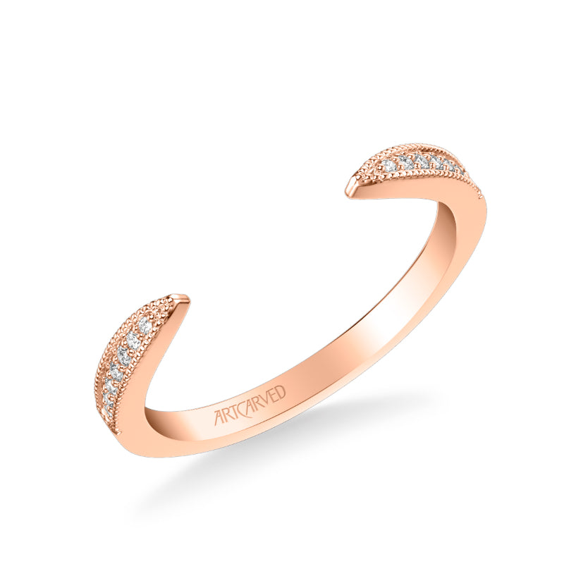 Artcarved Bridal Mounted with Side Stones Vintage Rose Goldcut Diamond Wedding Band Ornella 14K Rose Gold